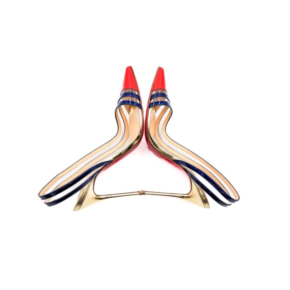 Christian Louboutin Patent Leather PVC Red Navy D'orsay Pumps Heels 37.5 - Picture 7 of 10